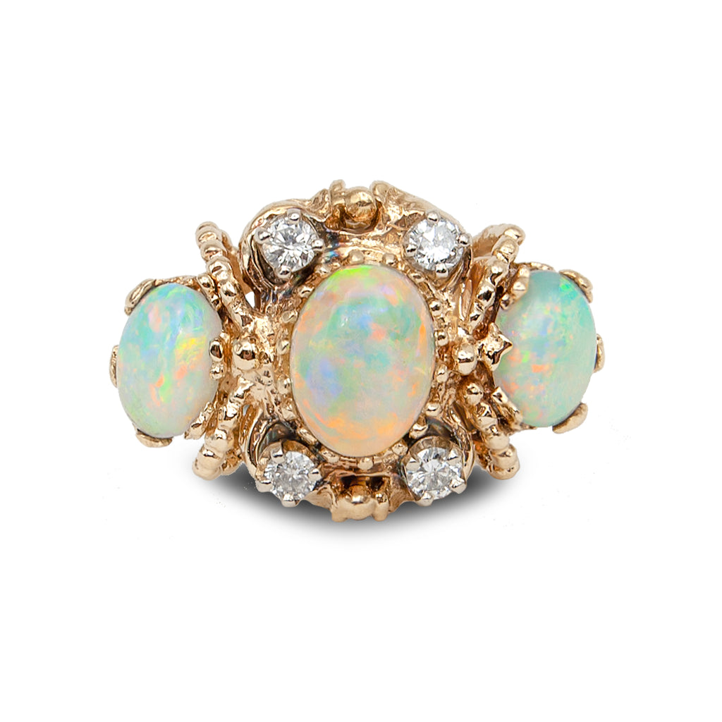 Vintage 14 Karat Yellow Gold Three Opal Ring
