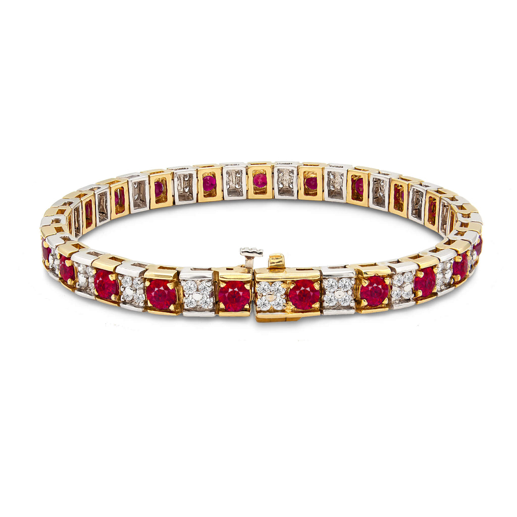 14 Karat Gold Round Ruby and Diamond Bracelet