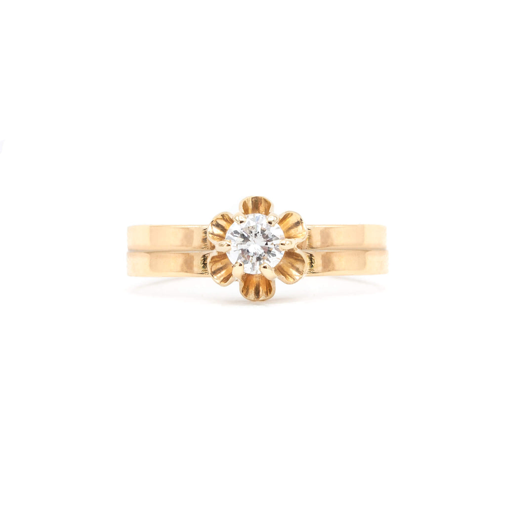 14 Karat Yellow Gold Daisy Diamond Engagement Ring