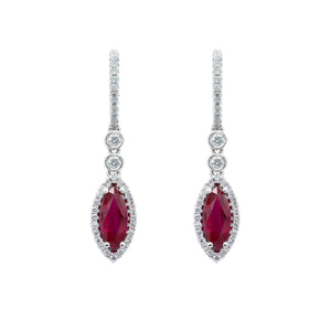 18 Karat White Gold Marquise Ruby and Diamond Earrings