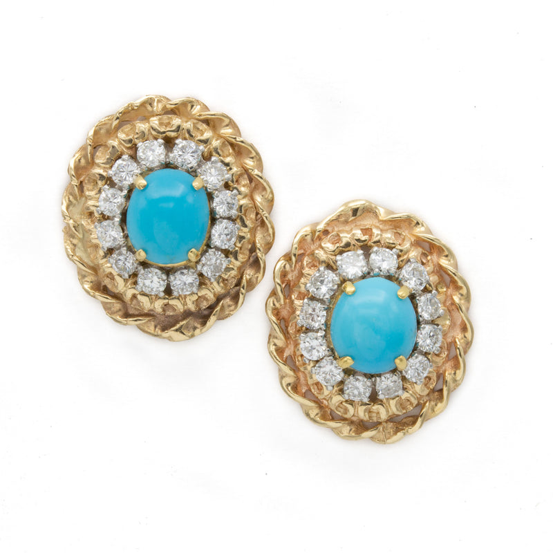 Persian Turquoise Earrings with Diamond Halo