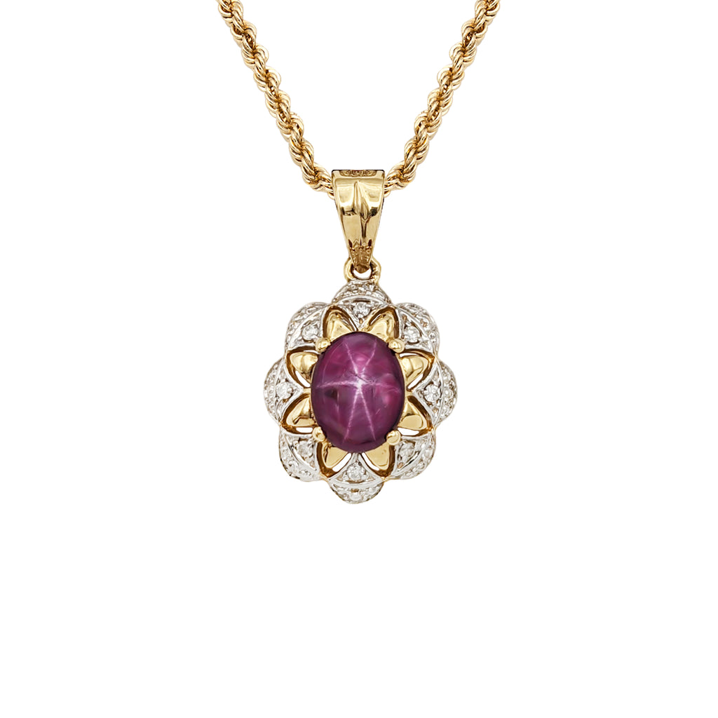 14 Karat Gold Star Ruby and Diamond Pendant