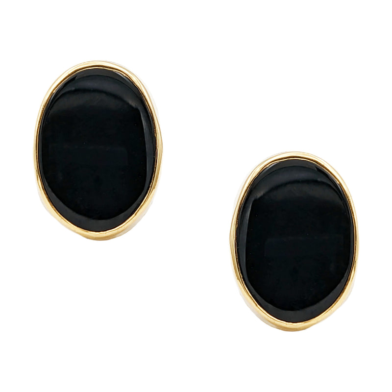 14 Karat Yellow Gold Oval Onyx Earrings