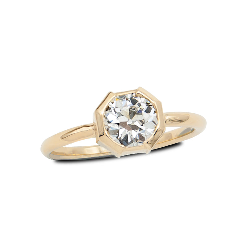 Custom Octagonal Solitaire Diamond Engagement Ring