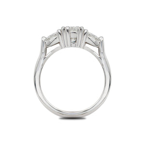 Custom Three Stone Oval and Half Moon Diamond Ring