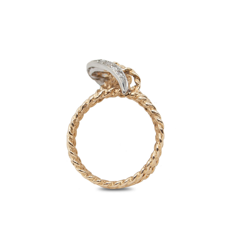 Vintage handmade 14k gold twisted rope ring with diamonds (side).