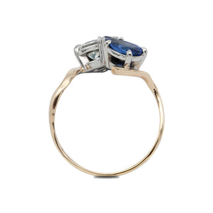 Custom Pear Shaped Diamond and Sapphire Toi et Moi Ring