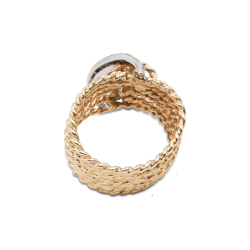 Vintage handmade 14k gold twisted rope ring with diamonds (back).