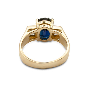 Vintage 18 Karat Gold Oval Sapphire and Diamond Ring