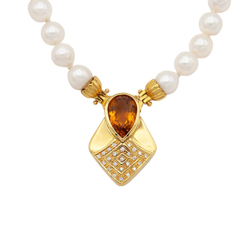 18 Karat Gold Citrine and Diamond Akoya Pearl Necklace