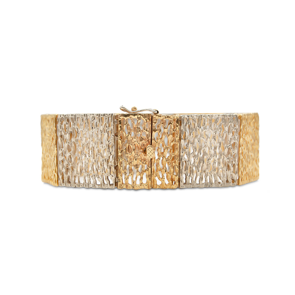 Vintage Two Tone 18 Karat Gold Fan Coral Bracelet