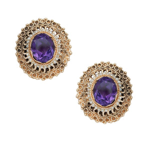 Vintage Etruscan Style Amethyst and Seed Pearl Earrings