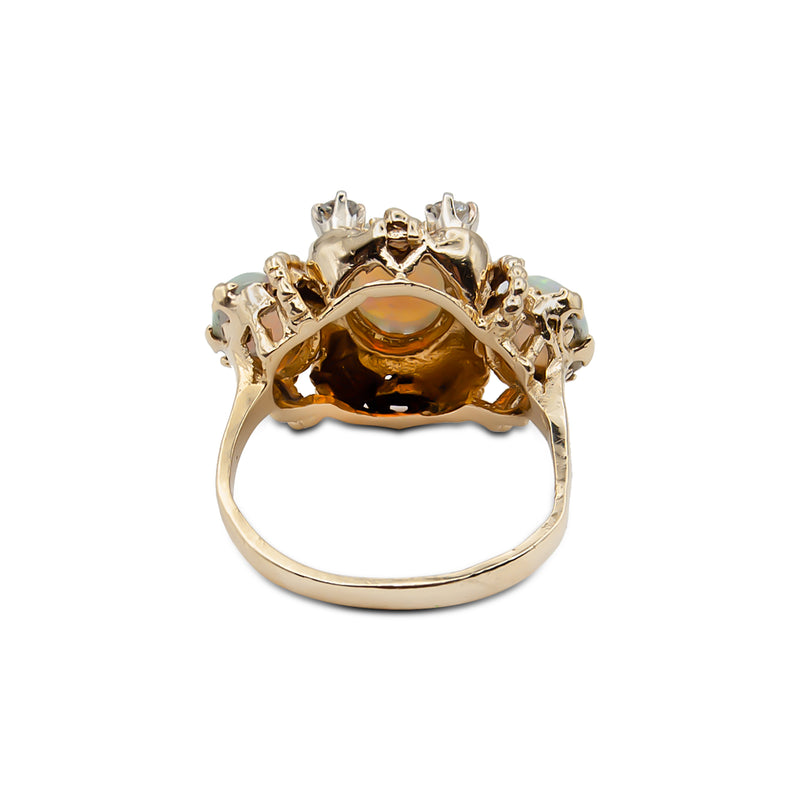 Vintage 14 Karat Yellow Gold Three Opal Ring