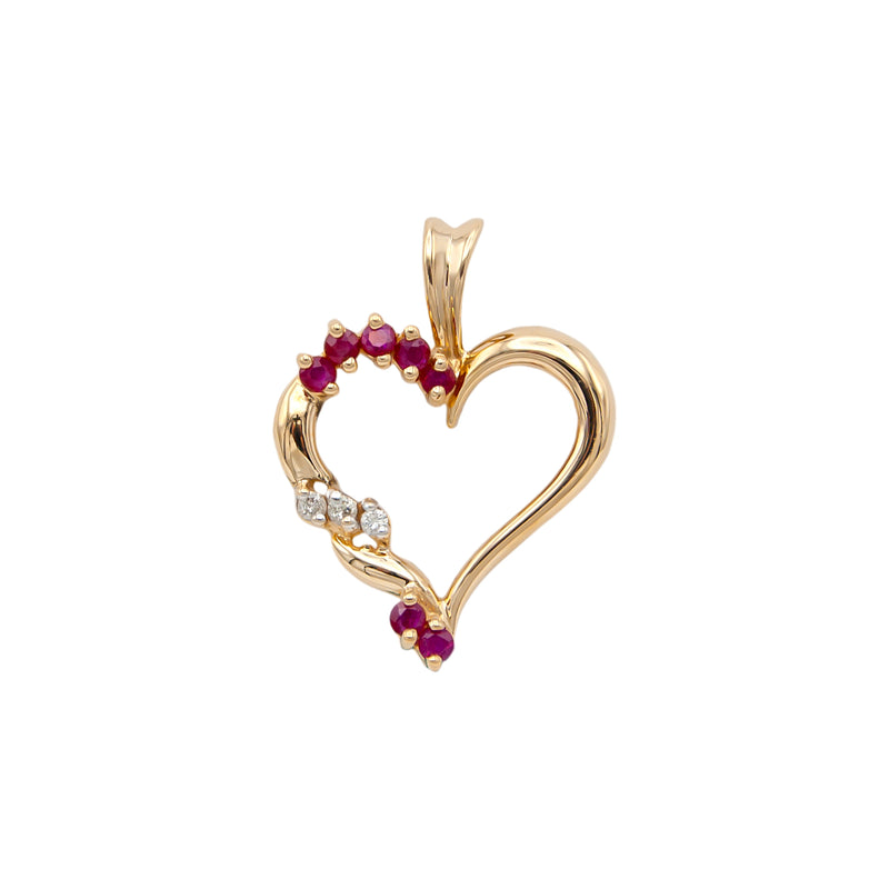 Vintage 14 Karat Gold Ruby and Diamond Heart Pendant