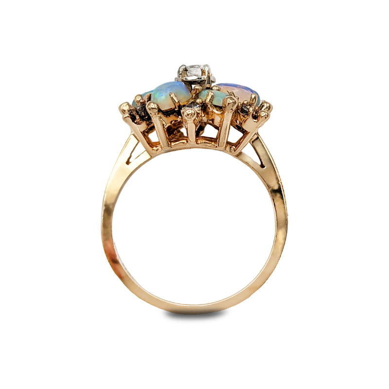 14 Karat Yellow Gold Oval Opal and Diamond Ring