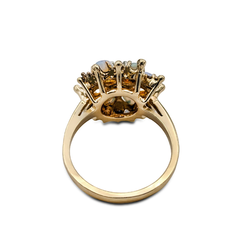 14 Karat Yellow Gold Oval Opal and Diamond Ring