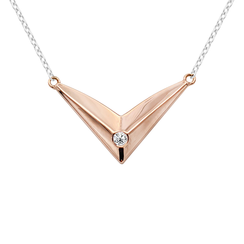 Custom 14 Karat Pink Gold Diamond Chevron Necklace