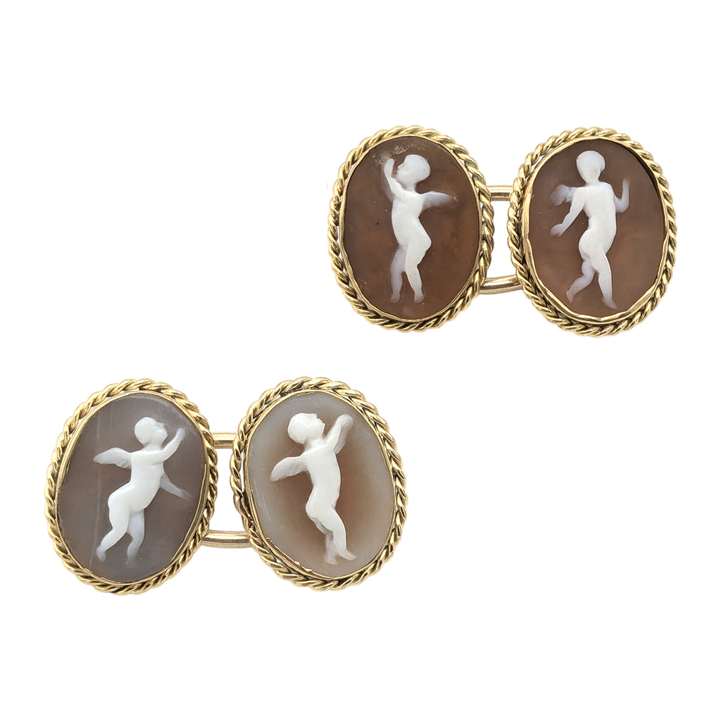 Vintage 18 Karat Gold Cherub Cameo Cufflinks