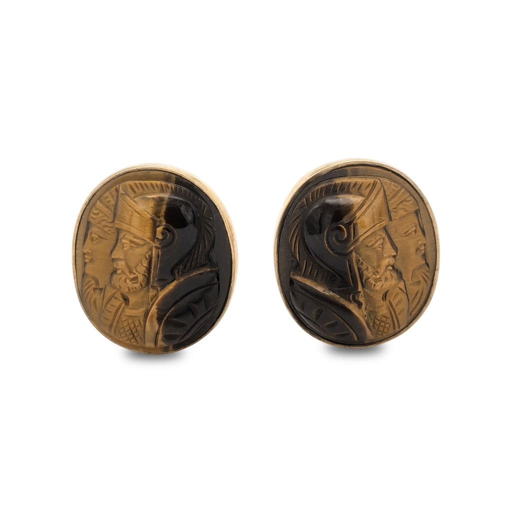 Vintage 10 Karat Gold Tigers Eye Soldier Cufflinks