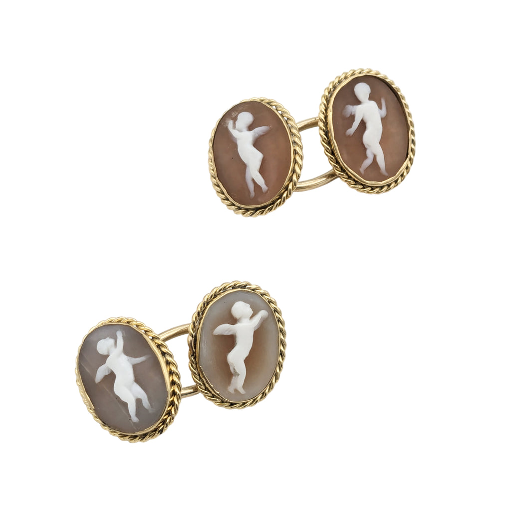 Vintage 18 Karat Gold Cherub Cameo Cufflinks