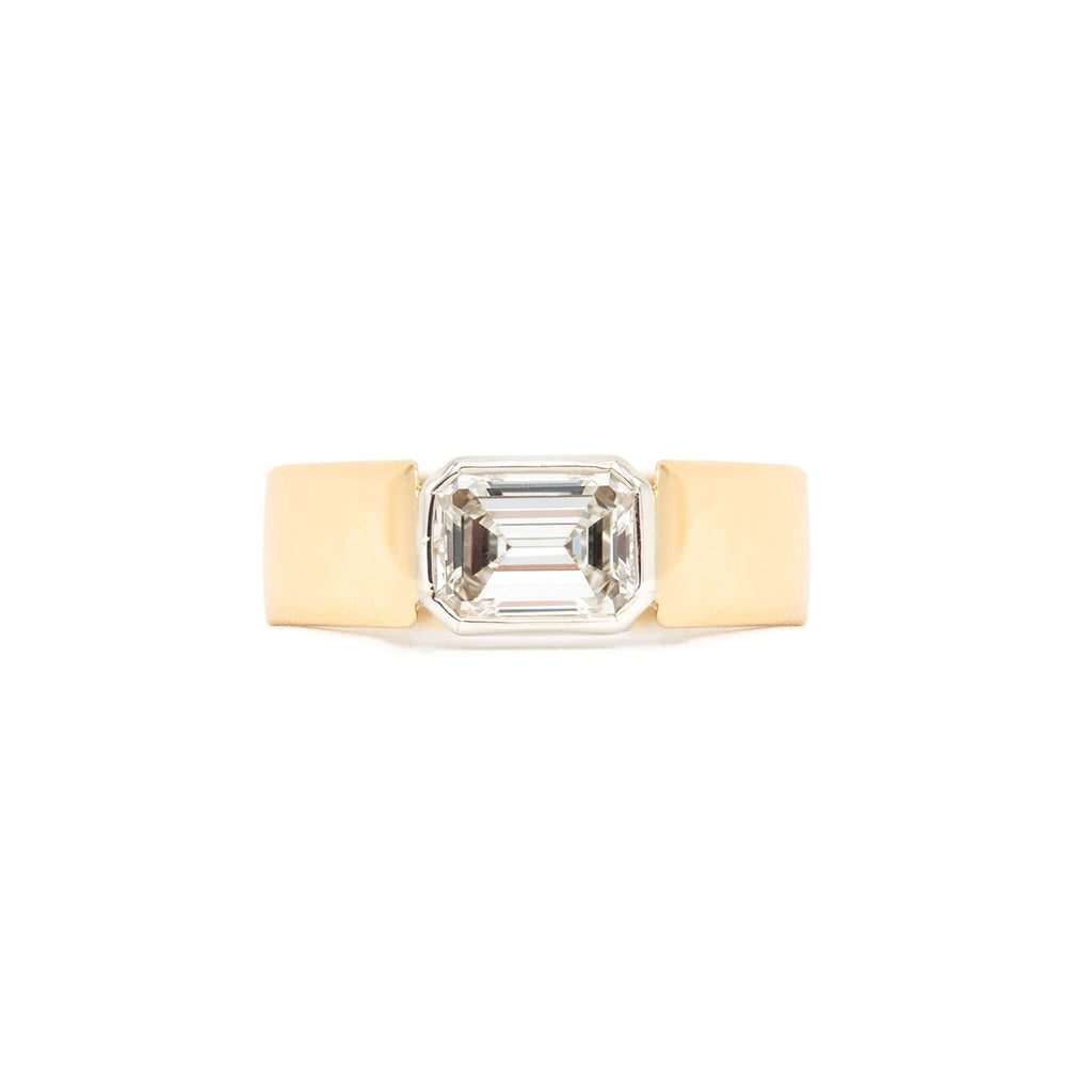 14 Karat Gold Emerald Cut East West Diamond Ring Ring.
