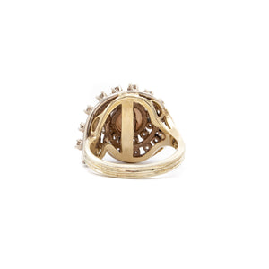 Vintage 14 Karat Akoya Pearl and Diamond Swirl Ring