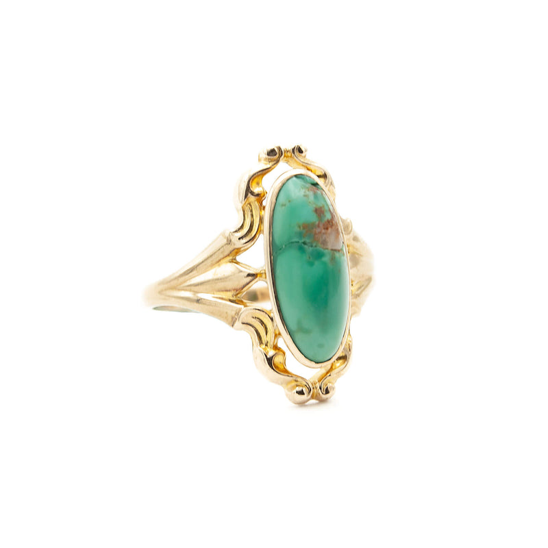 Antique 14 Karat Yellow Gold Oval Persian Turquoise Ring