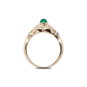 14 Karat Gold Cabochon Emerald and Diamond Ring
