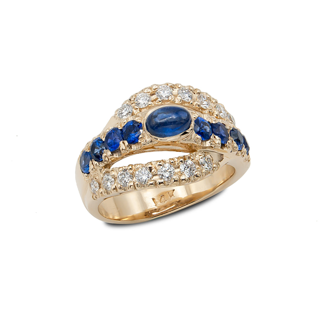 14 Karat Gold Cabochon Sapphire and Diamond Ring