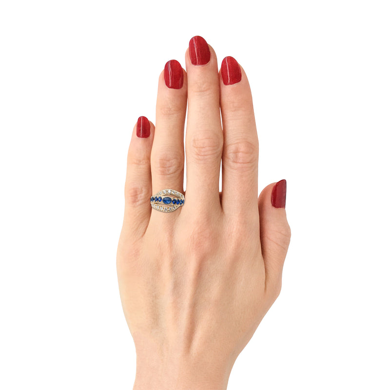 14 Karat Gold Cabochon Sapphire and Diamond Ring