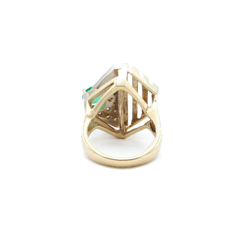 14 Karat Gold Geometric Emerald and Diamond Ring