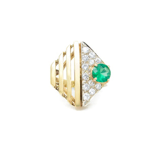 14 Karat Gold Geometric Emerald and Diamond Ring