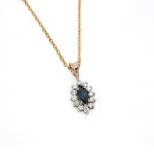 14 Karat Gold Navette Sapphire and Diamond Pendant