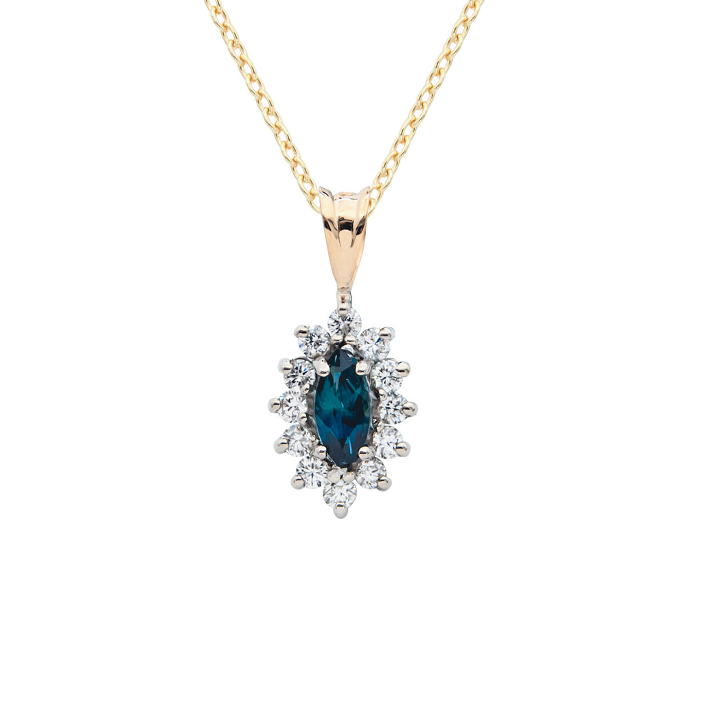 14 Karat Gold Navette Sapphire and Diamond Pendant