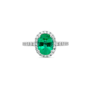 14 Karat White Gold Emerald and Diamond Ring