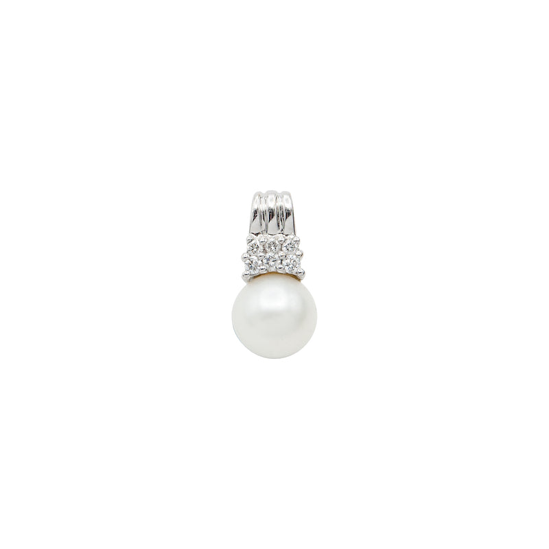 14 Karat White Gold Akoya Pearl and Diamond Pendant