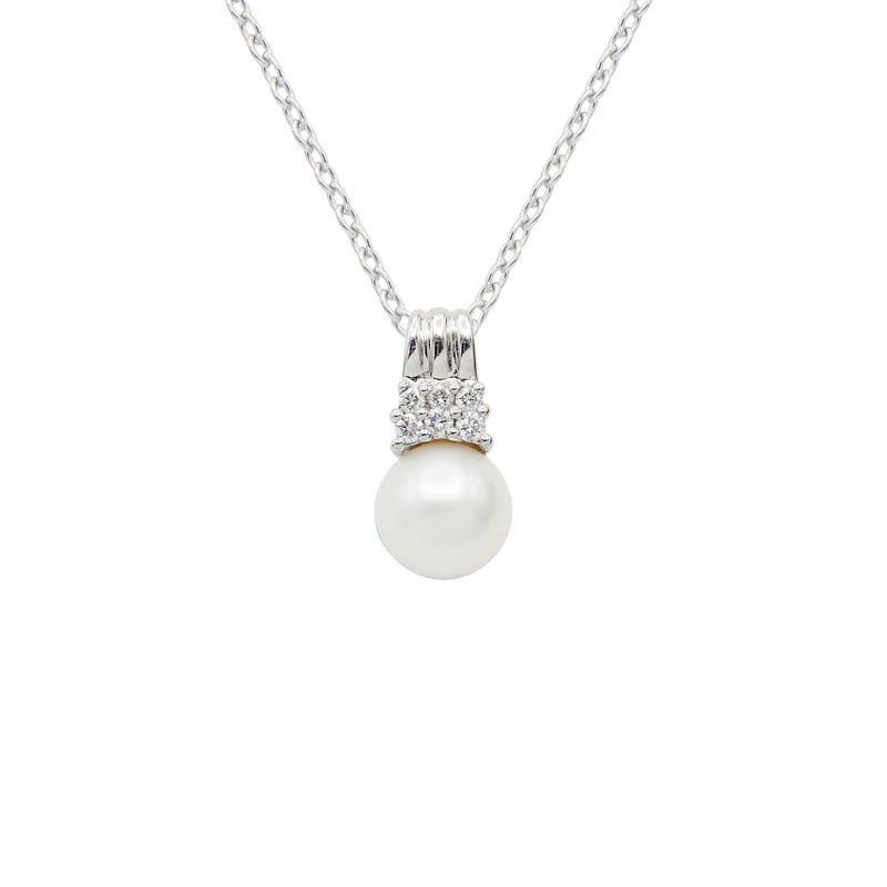 14 Karat White Gold Akoya Pearl and Diamond Pendant