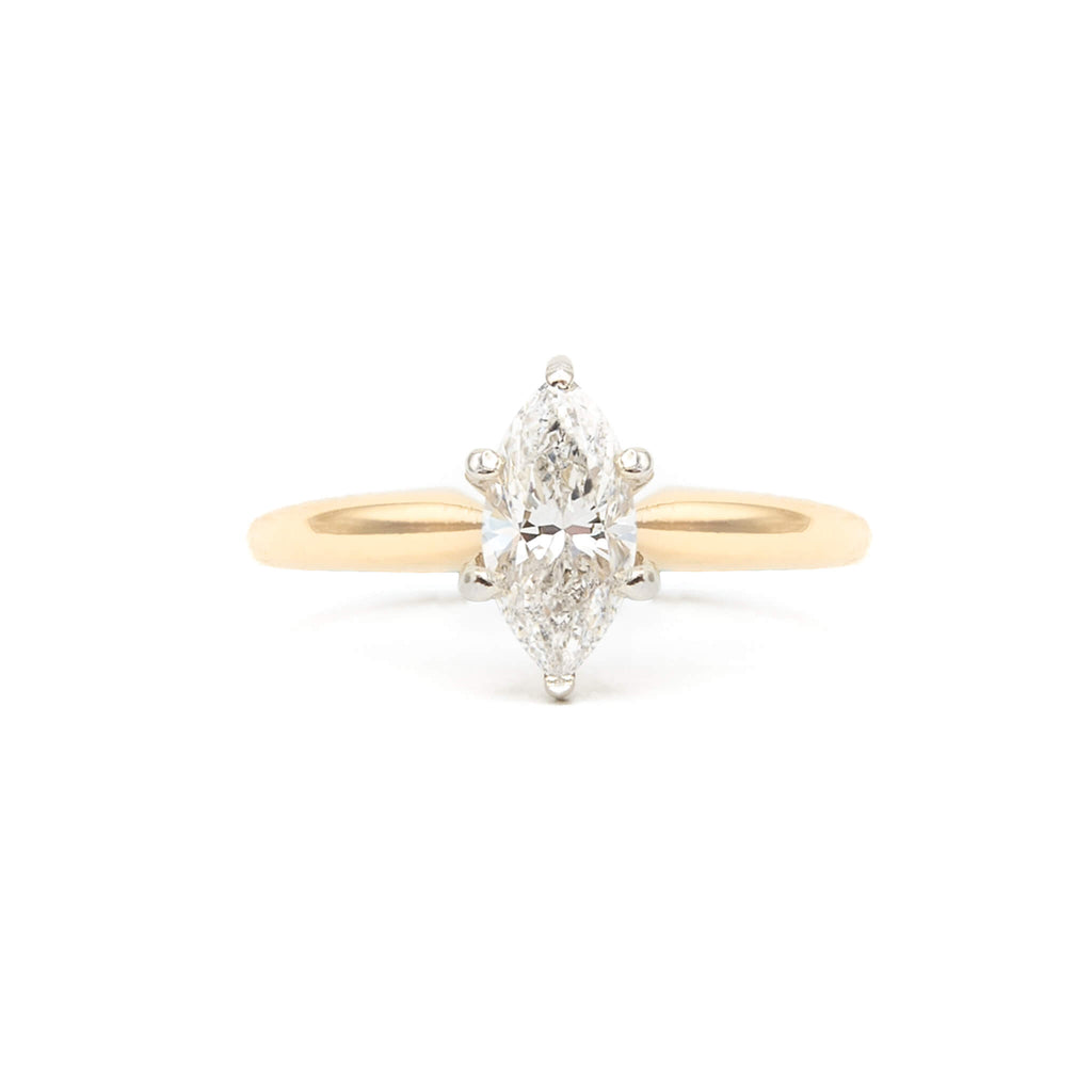Vintage 14 Karat Yellow and White Gold Marquise Diamond Engagement Ring