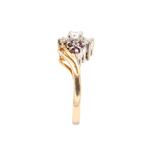 Vintage 14 Karat Yellow and White Gold Diamond and Ruby Ring