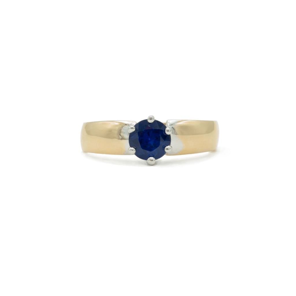 Understated Vintage 14 Karat Yellow and White Gold Gem Quality Ceylon Blue Sapphire Solitaire Engagement Ring