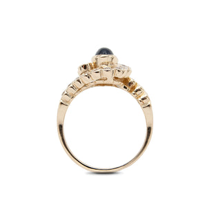 14 Karat Yellow Gold Cabochon Sapphire and Diamond Ring