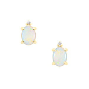 14 Karat Yellow Gold Opal and Diamond Stud Earrings