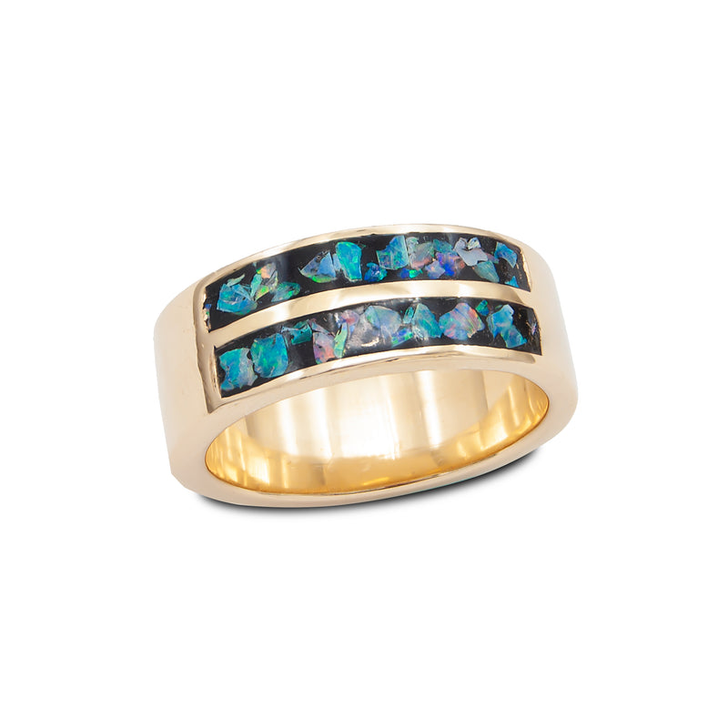 Handmade 14 Karat Yellow Gold Opal Inlay Ring