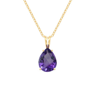 14 Karat Yellow Gold Pendant with Pear Shaped Amethyst