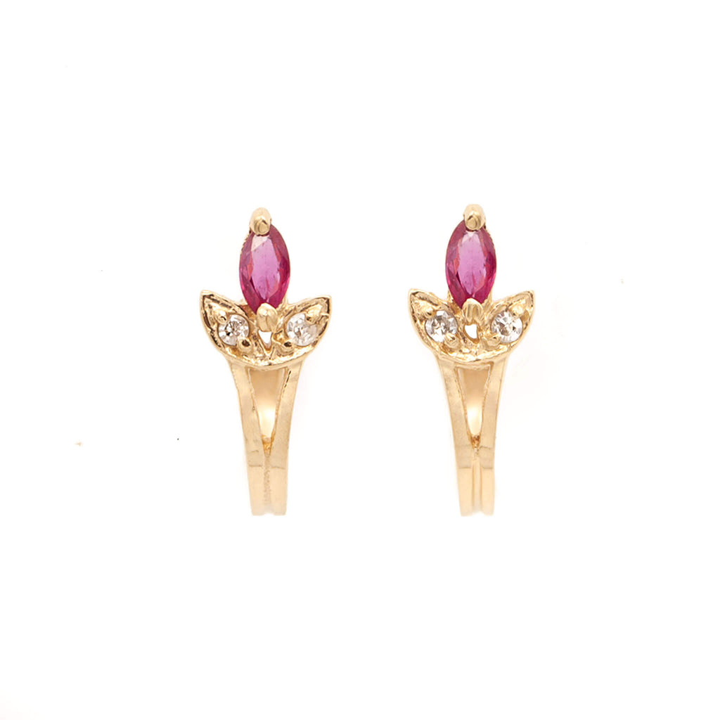 14 Karat Yellow Gold Ruby and Diamond Tulip Earrings