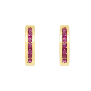 14 Karat Yellow Gold Ruby Small Hoop Earrings