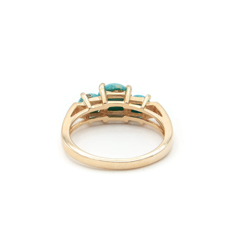 14 Karat Yellow Gold Three Stone Persian Turquoise Ring