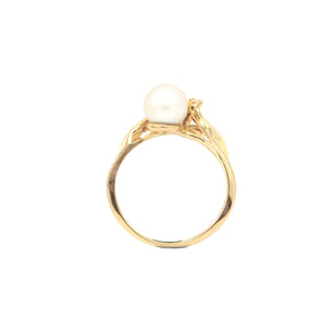 Vintage 14 Karat Yellow Gold Twin Pearl and Diamond Ring