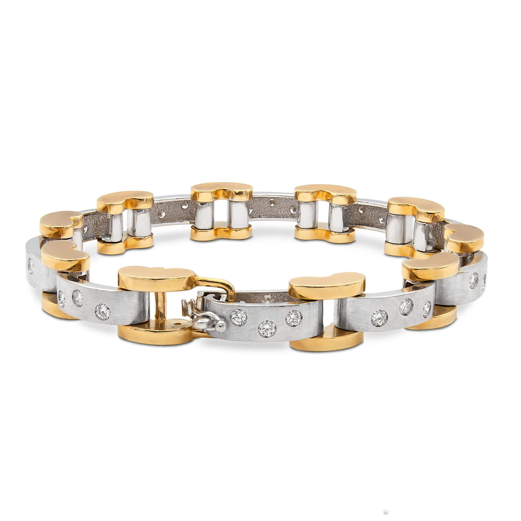 18 Karat Gold Flush Set Diamond Link Bracelet