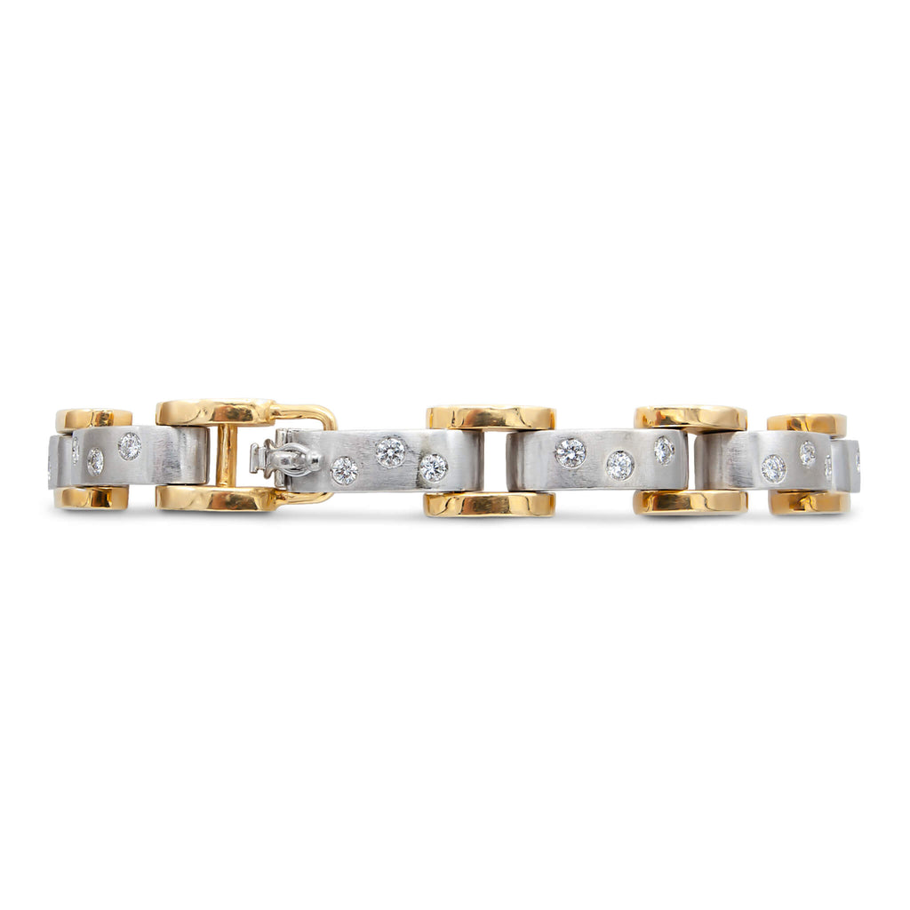 18 Karat Gold Flush Set Diamond Link Bracelet